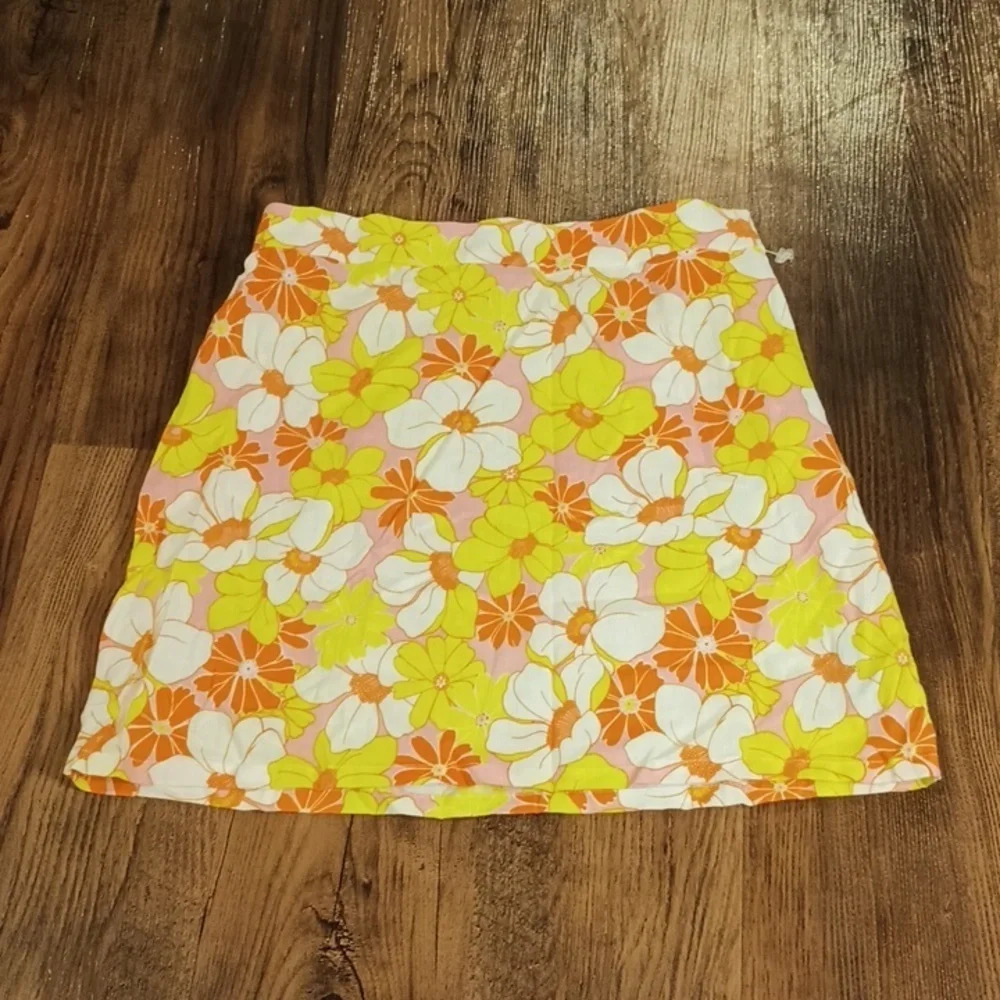 Sanctuary Pink Yellow Orange Floral Linen Mini Skirt GGG